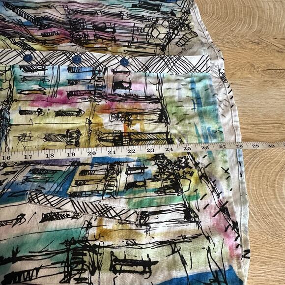 Ali Miles Mandarin Collar Tunic 3/4 Sleeve Button Front Blouse Top L City Print - Picture 12 of 12